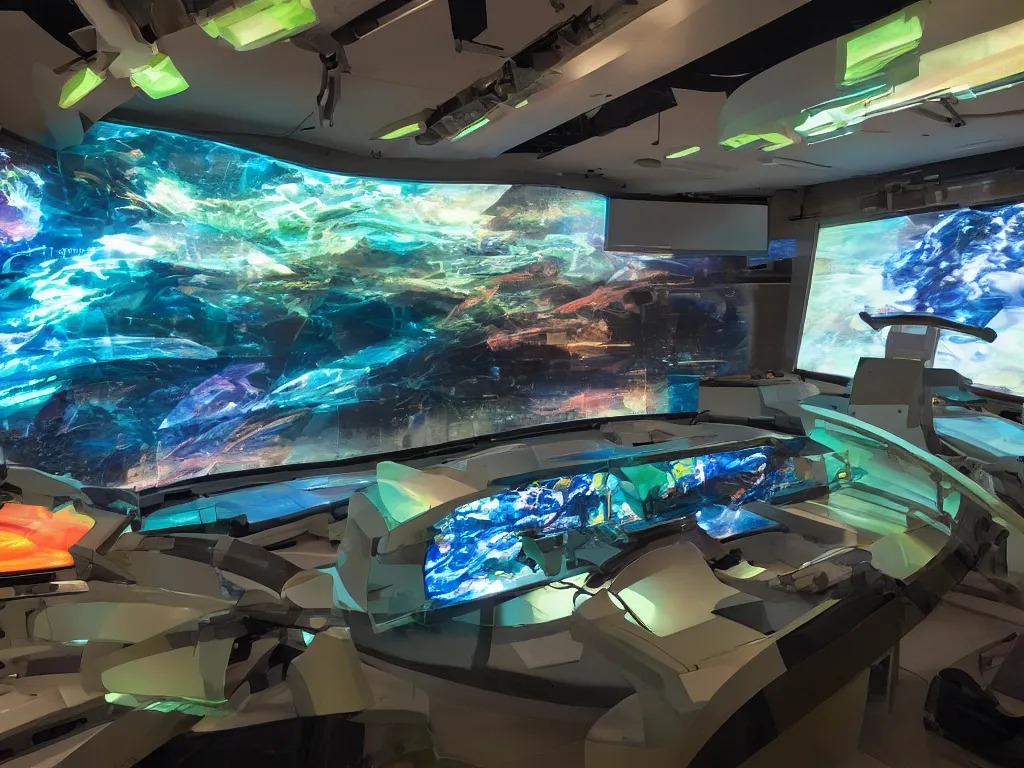 Image similar to visor with curved translucent screens projecting detailed sci - fi art ( 2 0 4 2 ), pixel perfect photograph, high contrast, volumetric lighting, thin glowing lights, chair, users, pair of keys