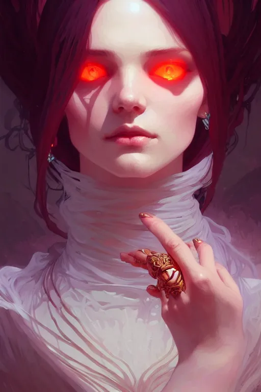 Image similar to a beautiful necromancer woman, fantasy, sharp focus, intricate, elegant, digital painting, artstation, matte, highly detailed, concept art, illustration, ambient lighting, art by ilya kuvshinov, artgerm, Alphonse mucha, and Greg Rutkowski