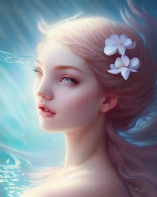 Image similar to character art of a goddess of magnolias as windy dusty underwater angelic young female | | seductive - fine - face, pretty face, key visual, realistic shaded perfect face, fine details by artgerm, wlop, tom bagshaw, james jean, andrei riabovitchev, marc simonetti, trending on artstation