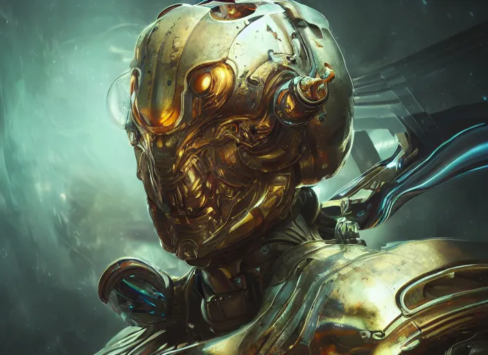 Image similar to masterpiece portrait of cyber demon with full body cosmic armor, au naturel, hyper detailed, digital art, trending in artstation, cinematic lighting, studio quality, smooth render, unreal engine 5 rendered, octane rendered, art style by klimt and nixeu and ian sprigger and wlop and krenz cushart