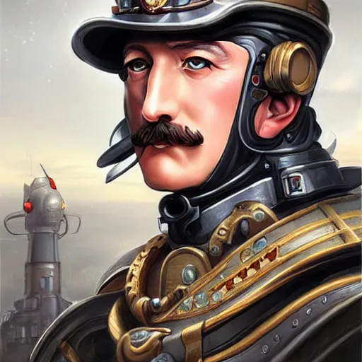 Prompt: German Kaiser Wilhelm II as a giant dieselpunk robot, portrait, concept art, art by Artgerm