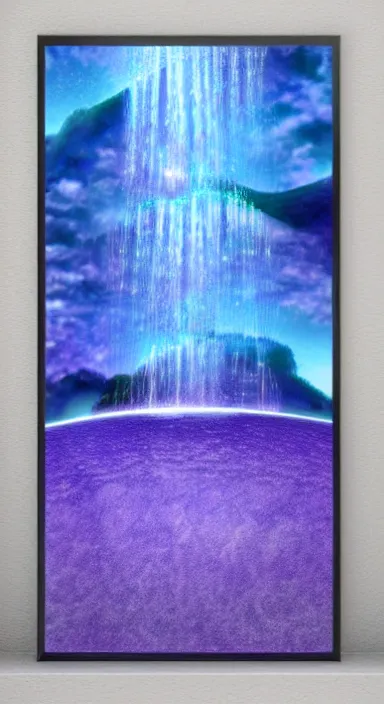 Prompt: purple planet with waterfall pixel artwork, digital art, award winning