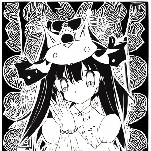 Prompt: young princess, illustrated by mato and ken sugimori, manga, black and white illustration