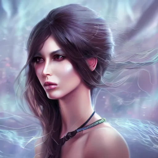 Image similar to fantasy magic fashion girl portrait, sci-fi, glossy eyes, face, long hair, fantasy, intricate, elegant, highly detailed, digital painting, artstation, concept art, smooth, sharp focus, illustration