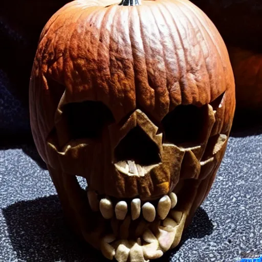 Image similar to a demonic skull pumpkin carving, highly detailed, sculpted, realistic, photo