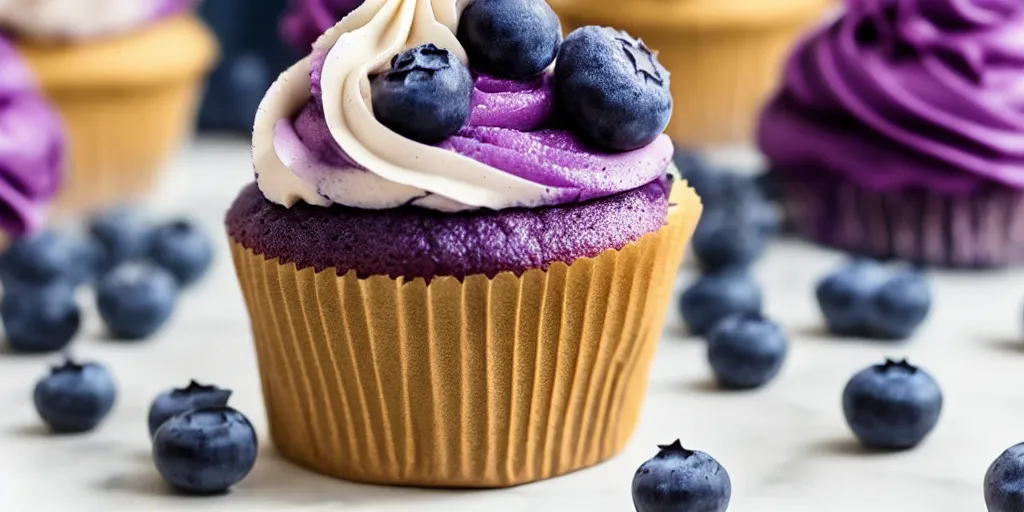 Image similar to a blueberry cupcake made of cardboard