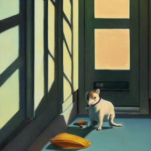 Image similar to a hyper realistic fine art painting of little socks in the style of edward hopper, wes anderson