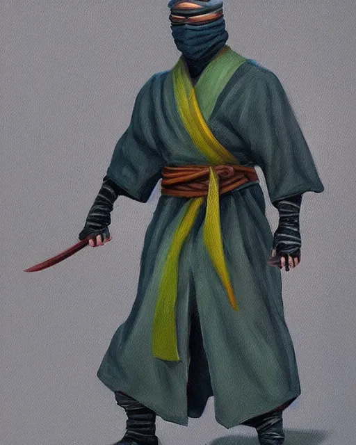 Image similar to a oil painting full body character portrait of a ninja / cleric in the style of moebius in the style of leonard boyarsky trending on artstation deviantart pinterest furaffinity detailed photorealistic highlights and shadow hd 8 k post - processing high resolution