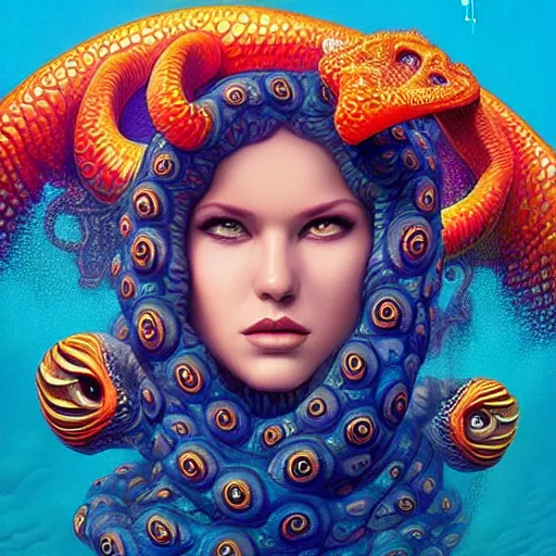 Prompt: underwater naga lovecraftian portrait, Pixar style, by Tristan Eaton Stanley Artgerm and Tom Bagshaw.