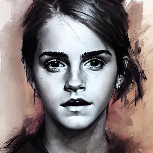 Prompt: portrait of emma watson, artwork by guy denning and charlie bowater,