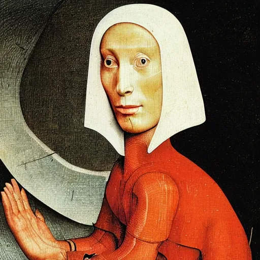 Image similar to a portrait of a female android by hieronymous bosch