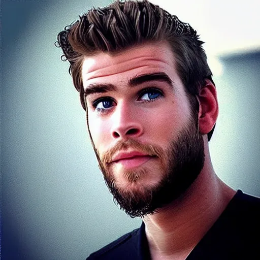 Image similar to “a realistic detailed photo of a guy who is an attractive humanoid who is half robot and half humanoid, who is a male android, Liam Hemsworth, shiny skin, posing like a statue, blank stare”