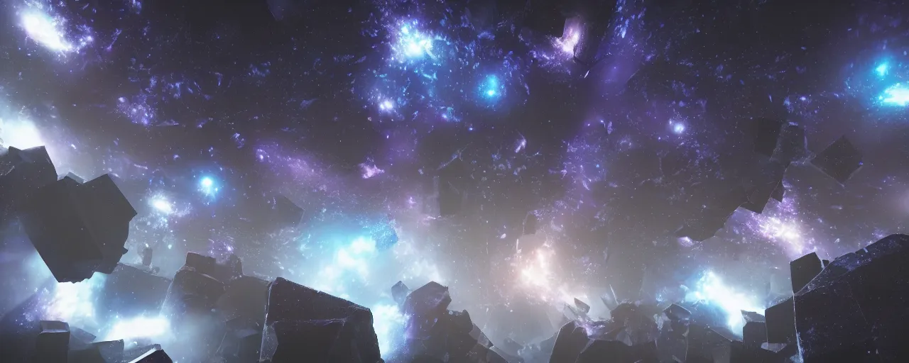 Image similar to dark galaxy, realistic lighting, dynamic lighting, octane render, houdini simulation