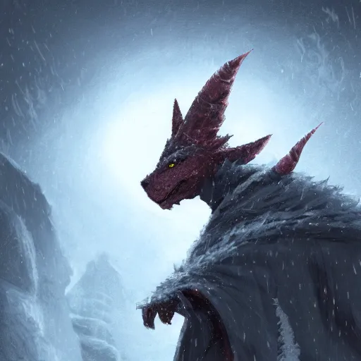 Prompt: white scaled kobold sorcerer standing in a blizzard, studio ghibli style, 4k