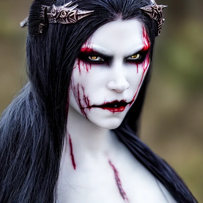 Image similar to photograph of a real - life beautiful vampire queen warrior. extremely detailed. dslr. standard lens. 8 5 mm.