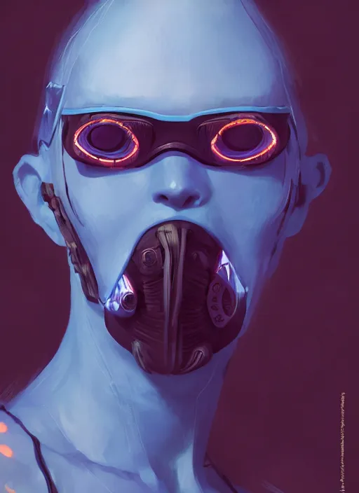 Prompt: concept art close up blue cyberpunk character with a facemask, by shinji aramaki, by christopher balaskas, by krenz cushart