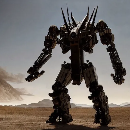 Image similar to cinematic still in westworld, full body mega mech by mamoru nagano