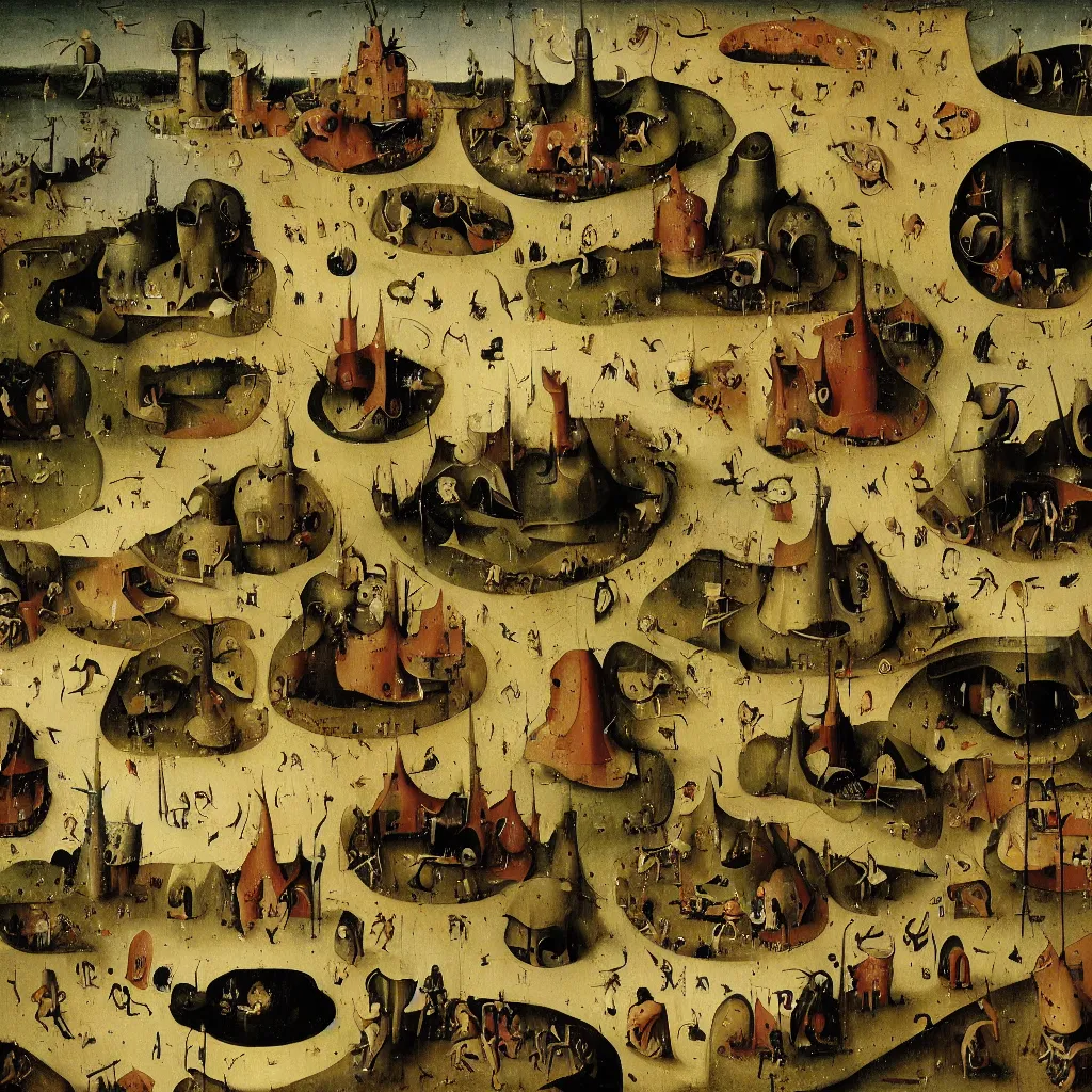 Prompt: wimmelbilder of a brewery, painting by Hieronymus Bosch