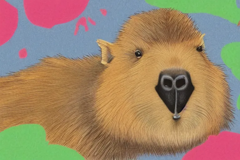 Image similar to a masterpiece illustration of a funny capybara for a sticker