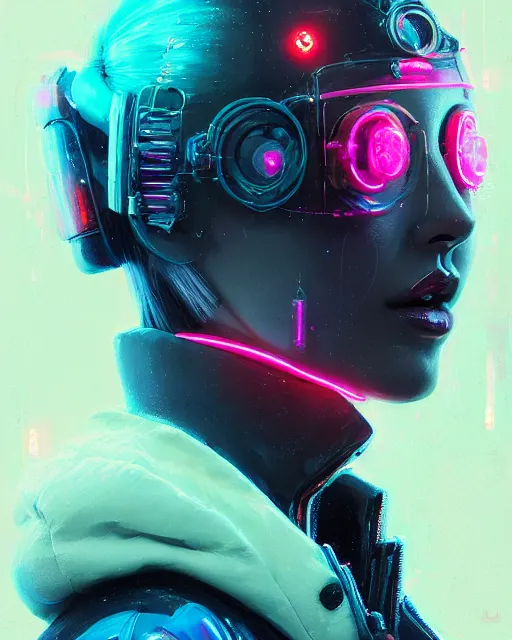 Prompt: detailed portrait beautiful Neon Operator Girl, cyberpunk futuristic neon, reflective puffy coat, decorated with traditional Japanese ornaments by Ismail inceoglu dragan bibin hans thoma greg rutkowski Alexandros Pyromallis Nekro Rene Maritte Illustrated, Perfect face, fine details, realistic shaded, fine-face, pretty face