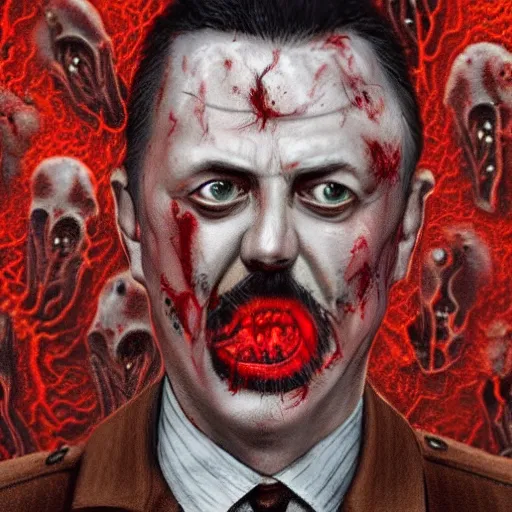 Image similar to igor ivanovich strelkov became an aggressive bloody lovecraftian degenerate abomination, photo - realistic, color image, 2 k, highly detailed, bodyhorror, occult art