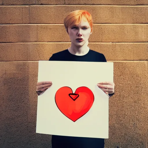 Image similar to cute orange tabby cat holding a sign with a red heart symbol