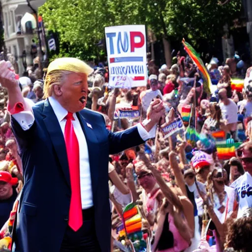 Image similar to donald trump at a pride parade where everybody cheers him on