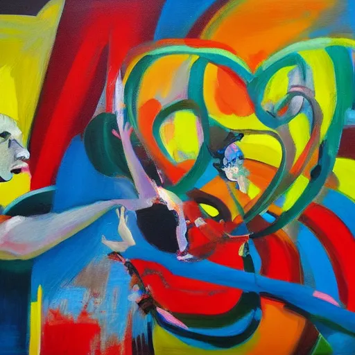 Image similar to love in motion, painting, modern art