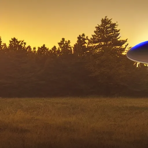 Image similar to actual photograph of UFO, golden hour, award winning, high def