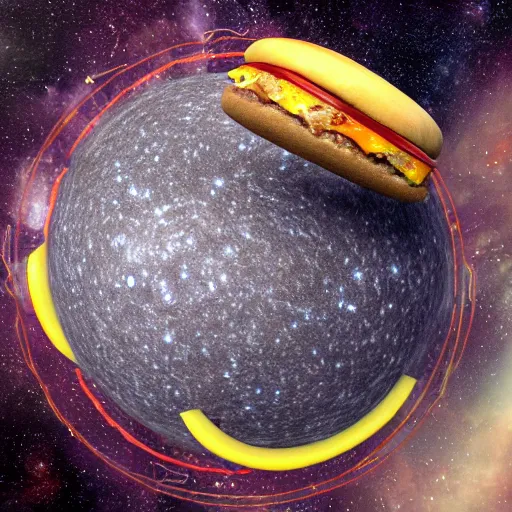 Image similar to cheeseburger is the center of universe, astronomical, vray, award winning