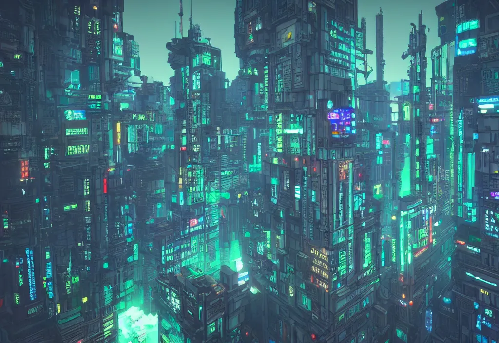Image similar to a single giant cyberpunk building, magicavoxel cinematic lighting, 4k