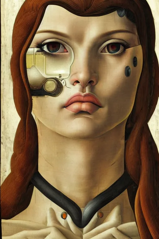 Prompt: a close - up portrait of a cyberpunk cyborg girl, by sandro botticelli, rule of thirds