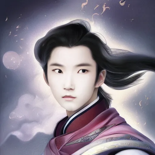 Prompt: a portrait of a young beautiful Chinese prince, golden eyes, long black hair, elegant, intricate, backlit, incredible lighting, strong rim light, subsurface scattering, realistic anime, epic beautiful landscape, cherry trees, highly detailed, god rays, digital painting, by Heise Jinyao, Heise-Lian Yan Fang, Feimo, Rossdraws, HDRI, vivid colors, high contrast, 8k