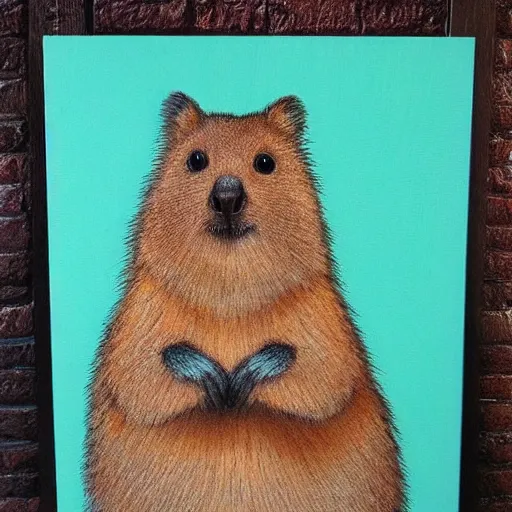 Image similar to quokka drawn in the style of Mona Lisa