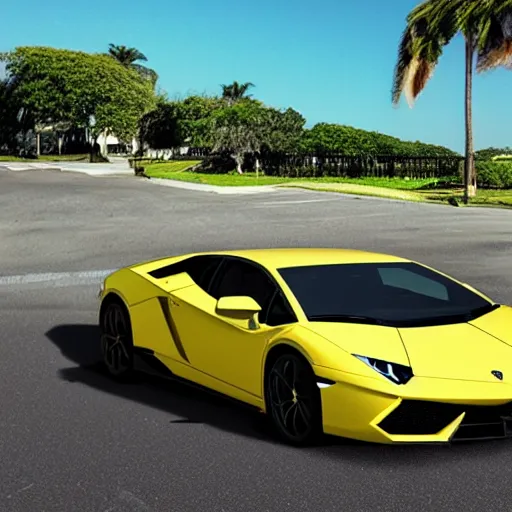 Image similar to first person lamborghini view at a sunny day in florida realistic match the lighting