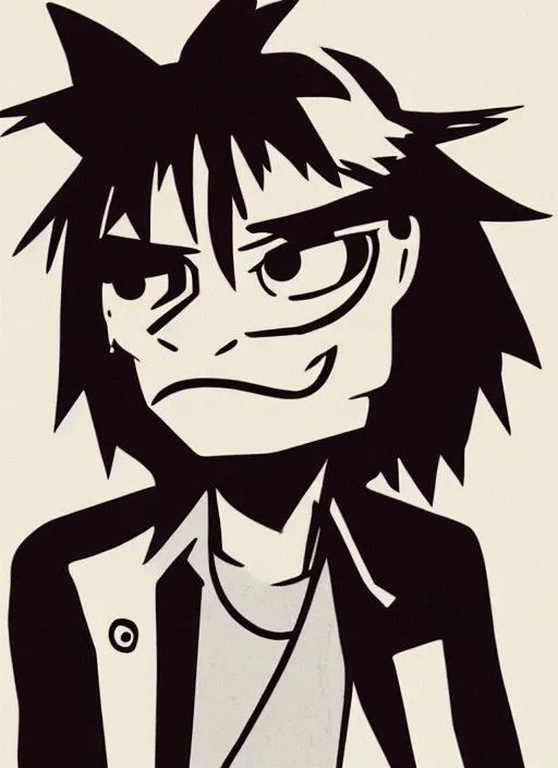 Image similar to 2 d from gorillaz, official art by jamie hewlett, phase 2, demon days, desaturated