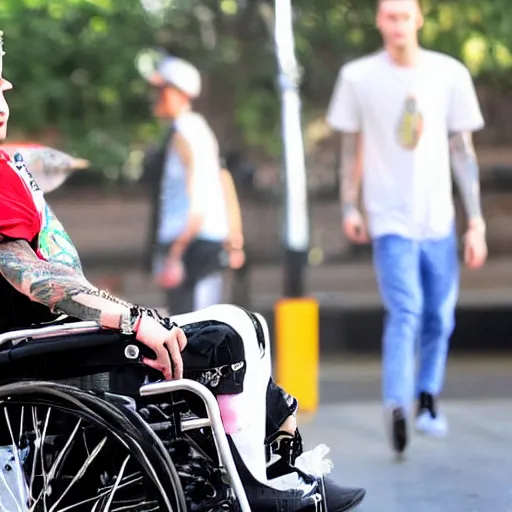 Image similar to machine gun kelly in a wheelchair