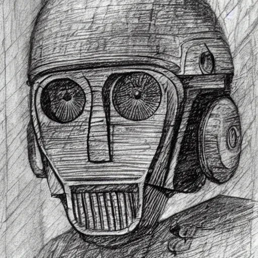 Image similar to a pencil sketch by leonardo davinci of the droid c 3 po, machine, sketch, da vinci, old masters, paper,