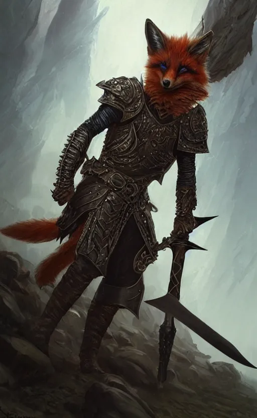 Prompt: d & d fantasy fox warrior wearing leather armour, holding a scimitar and war pick, in a fantasy landscape, intricate, elegant, highly detailed, digital painting, artstation, concept art, matte, sharp focus, illustration, art by artgerm and greg rutkowski