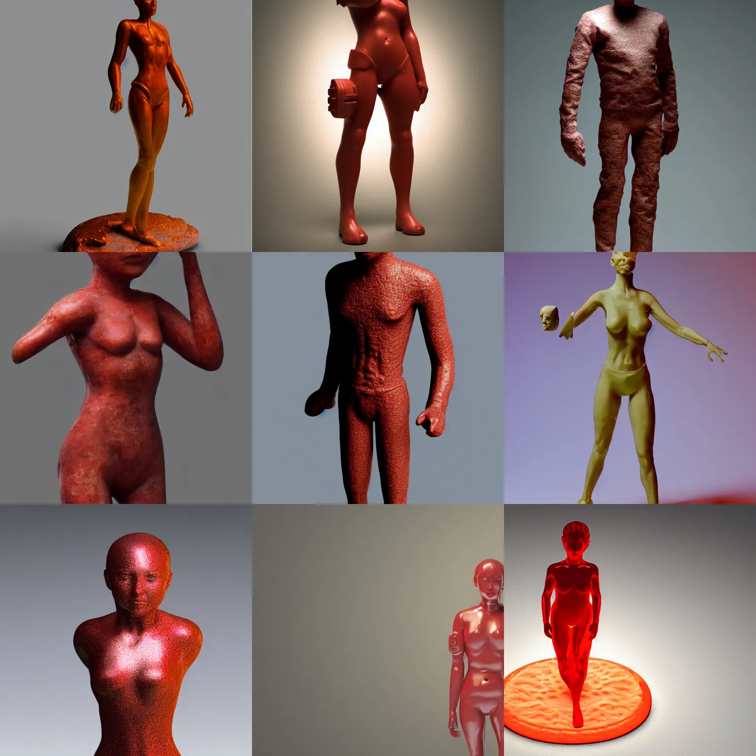 Prompt: a photo of a full body figurine made from resin with a head in form of a pill, octane rendering, ambient lighting, reddish subsurface scattering