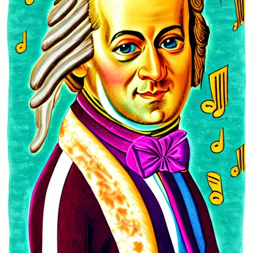 Image similar to original illustration of Mozart by Lisa Frank