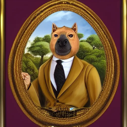 Image similar to portrait of capibara dressed as The president of Argentina in a Golden frame honorific hyper detailed