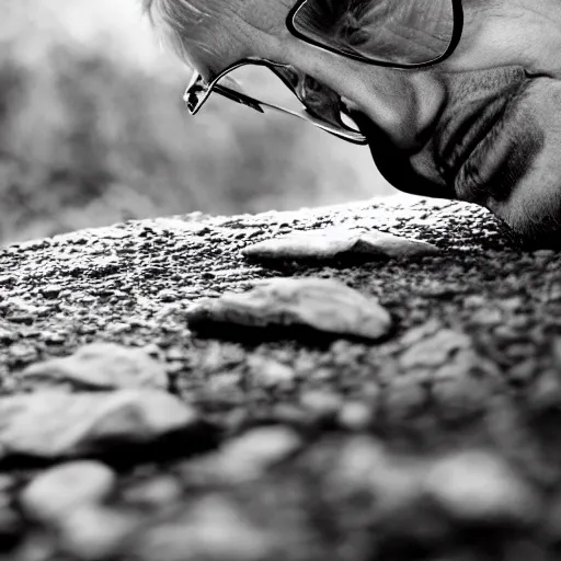 Image similar to stephen hawking laying on rocks, photography, 8 k,