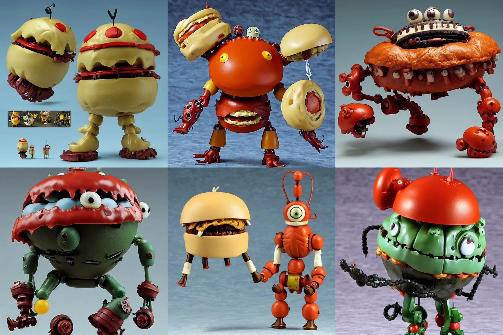 Prompt: A Lovecraftian scary giant mechanized adorable hamburger from Studio Ghibli Howl's Moving Castle (2004) as a 1980's Kenner style action figure, 5 points of articulation, full body, 4k, highly detailed. award winning sci-fi. look at all that detail!