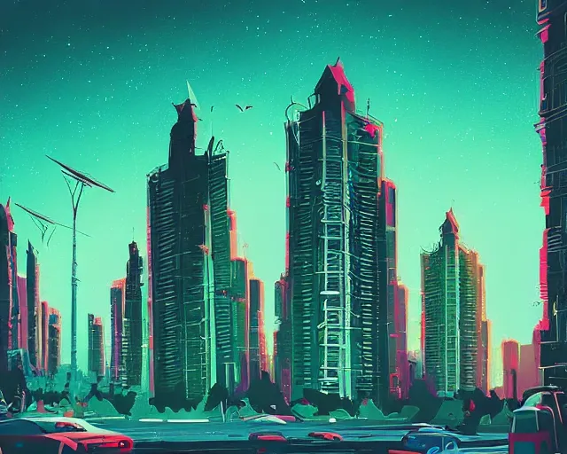 Image similar to alien supercity, illustration style of Alena Aenami