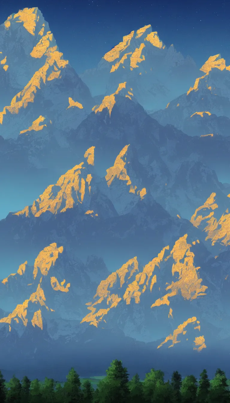 Image similar to view of the Grand Teton mountains in Studio Ghibli style, 4k