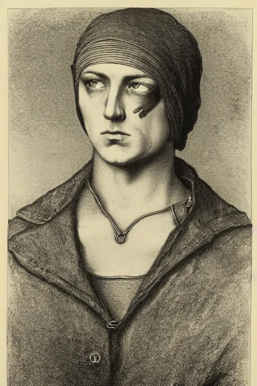 Image similar to portrait of eminem, Gustave Dore lithography