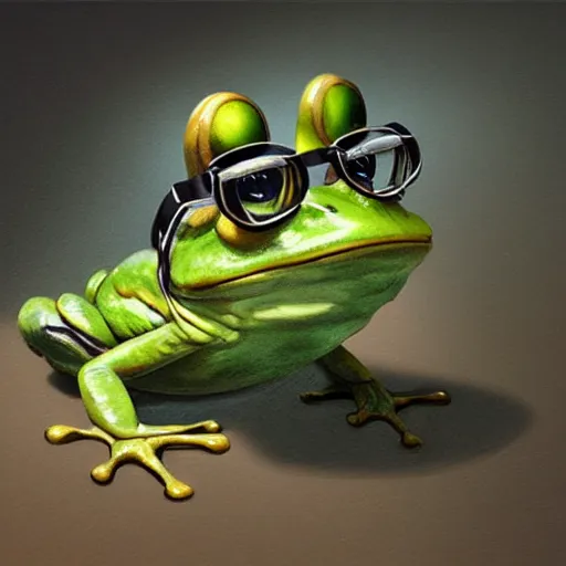 Prompt: frog wear glasses, by wlop and victo nagi