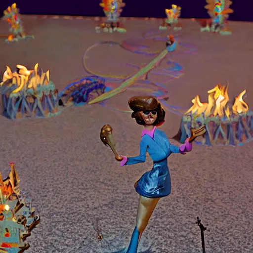 Image similar to jackie kennedy at burning man, activity play centre, stop motion vinyl action figure, plastic, toy, wayne barlowe style