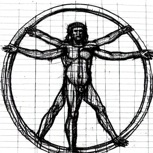 Prompt: donald trump da vinci vitruvian man sketch